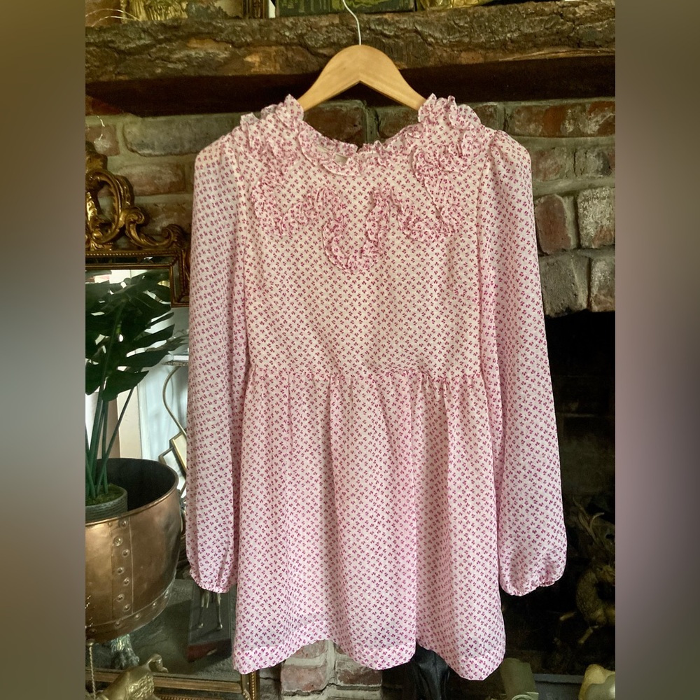 Free People Noveau Butterfly Floral Tea Combo Ruffle Neck Babydoll Dress Cottage